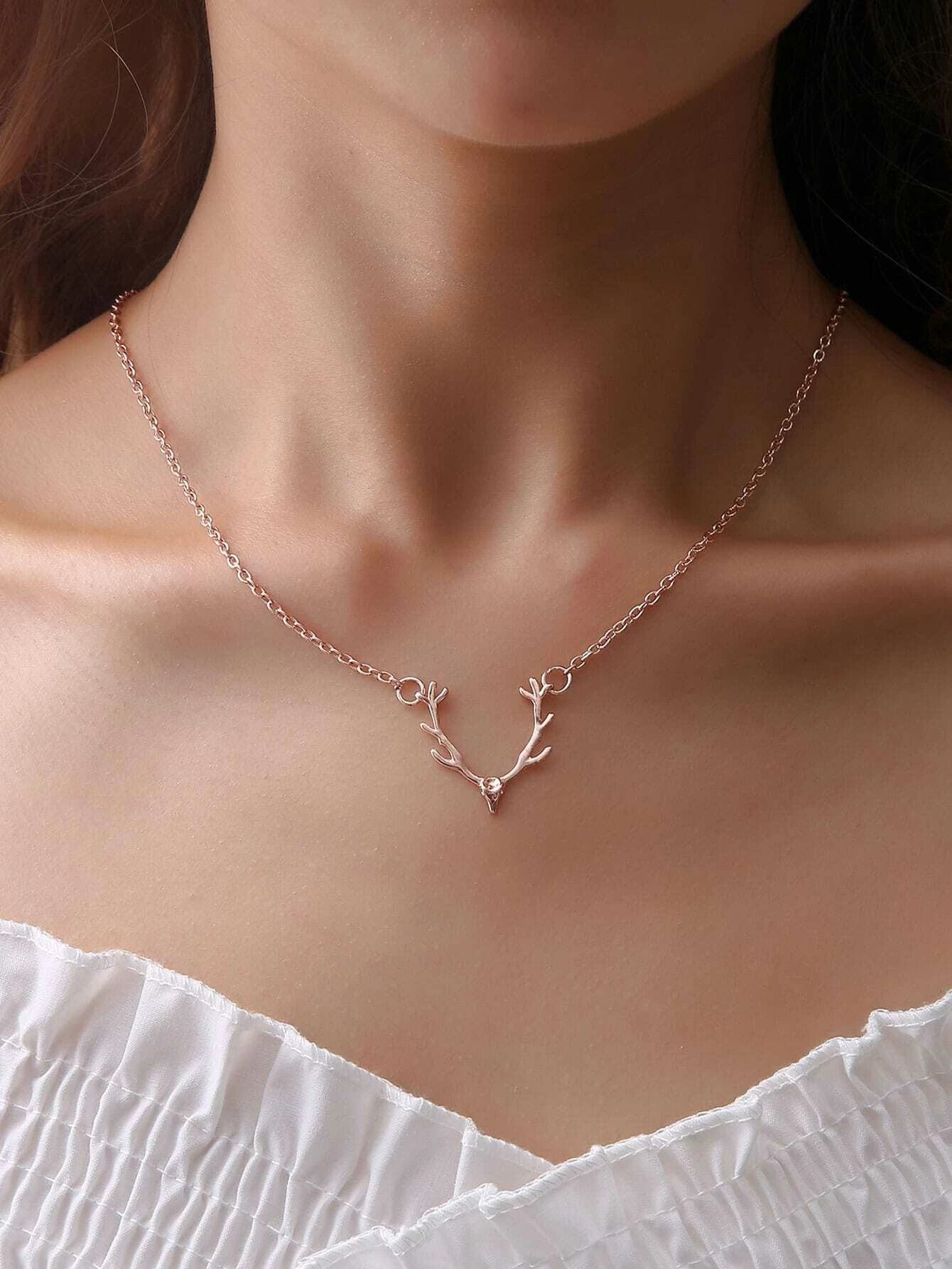 Christmas Winter Wonderland Rose Gold Antler Necklace