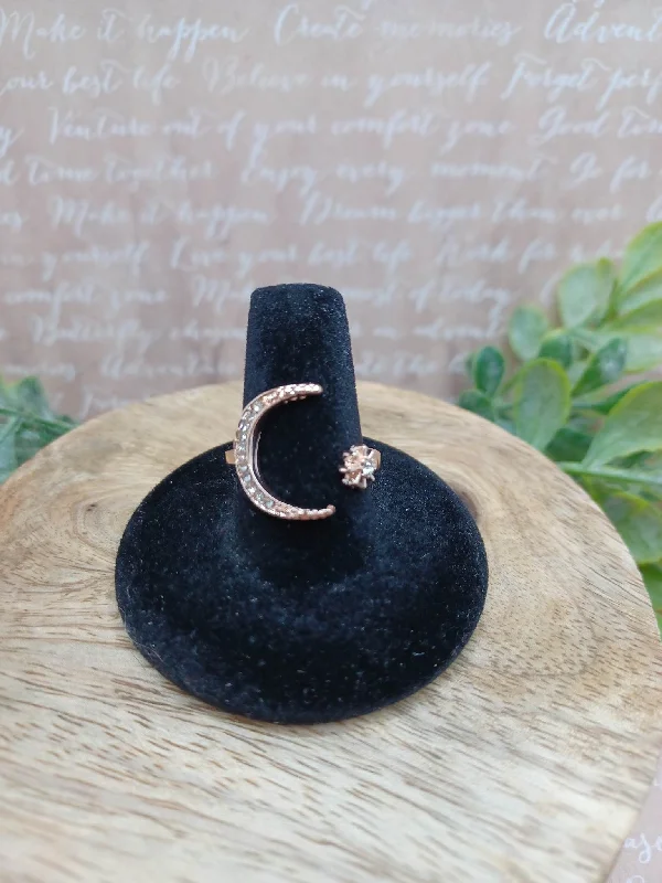 Christmas Stocking Fillers Rose Gold Moon & Star Adjustable Ring