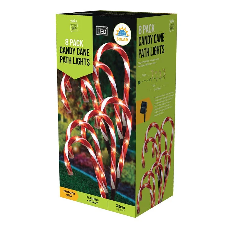 Christmas Gift Packing Solar Candy Cane Path Light, 8pk, 32cm