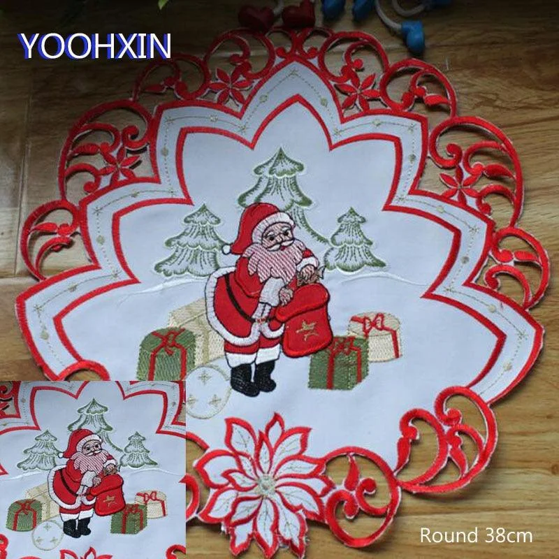 Christmas Music Santa Claus pattern embroidery lace table place mat