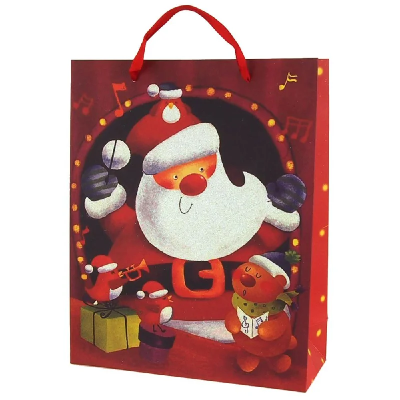 Christmas Baking Santa & Friends Christmas Glitter Gift Bag, 12-1/2-Inch