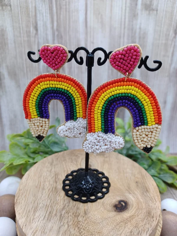 Christmas Church Service Seabeaded Rainbow Pencil Earrings