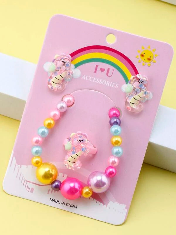 Christmas Happy Moments Sequin Seahorse Bracelet, Earrings, & Ring Set