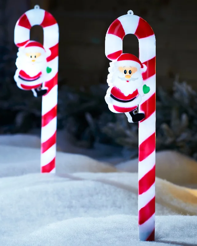 Christmas Yule Log Set of 3 Candy Cane Pathway Stake Lights, 60 cm