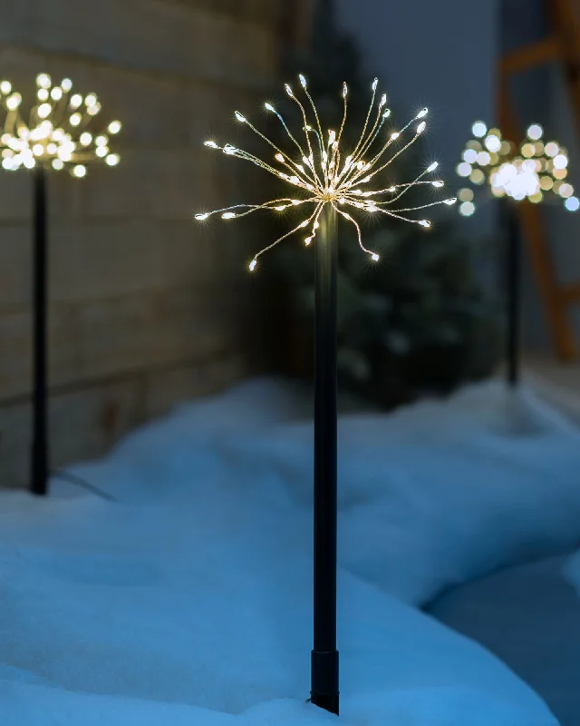 Christmas Holiday Stories Set of 4 Exploding Firework Pathway Stake Lights, 44 cm