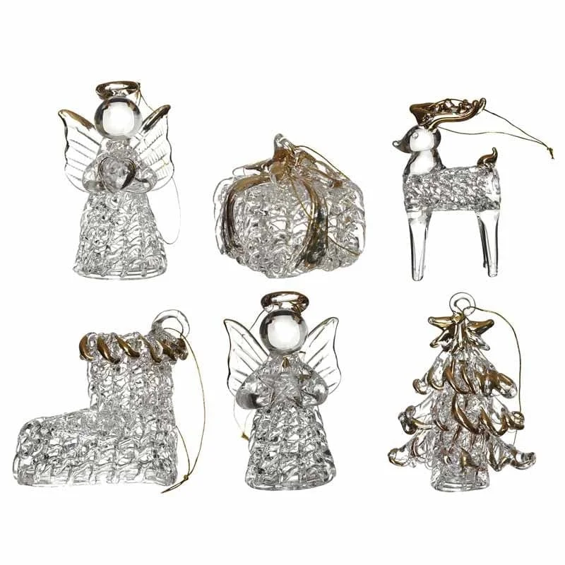 Set of 6 Glass Christmas Tree Decorations