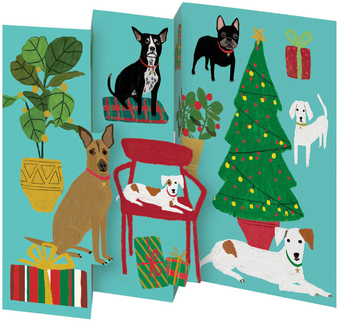 Christmas Candles Shaggy Dogs Tri-fold Card Pack of 5