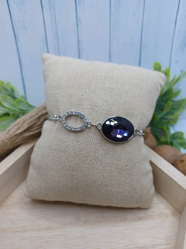 Christmas Gift Wrapping Silver Bracelet w/ Purple Rhinestone Accent