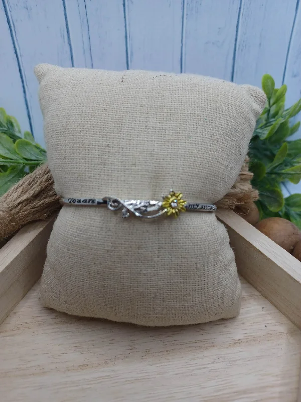 Christmas Wreath Making Silver Bracelet w/ Sunflower "You Are my Sunshine"