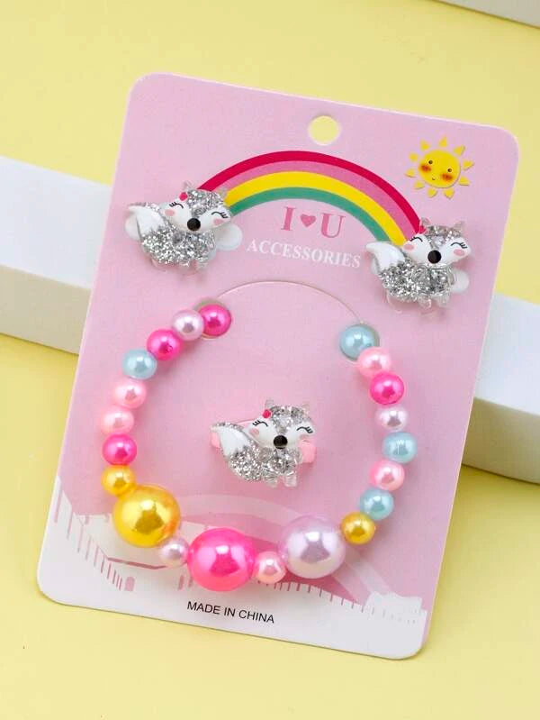 Christmas Stocking Fillers Silver Fox Bracelet, Earrings, & Ring Set