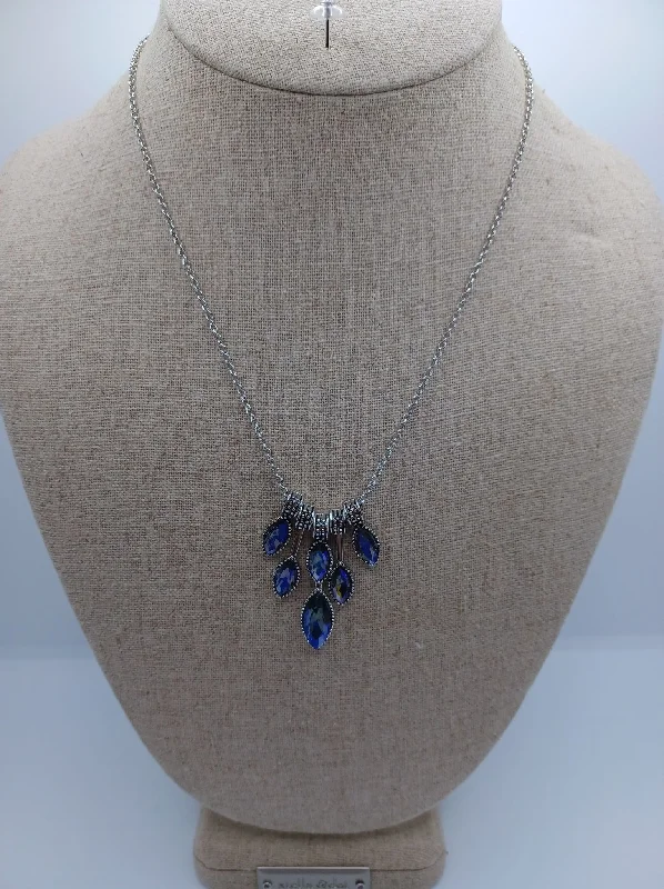 Silver Necklace w/ Blue Mermaid Rhinestone Pendants