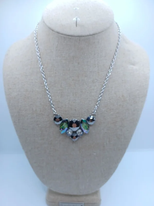 Silver Necklace w/ Gunmetal & Oil Spill Rhinestones