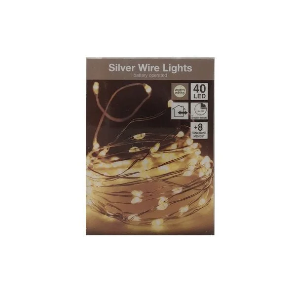 Christmas Sparkling Lights Silver Wire Lights 40 Led B/o