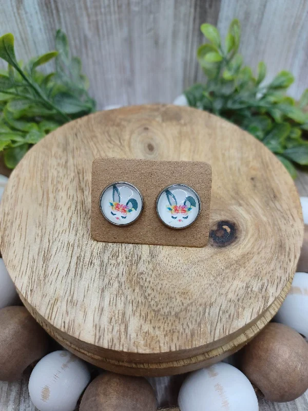 Christmas Pine Tree Sleeping Floral Bunny Earrings