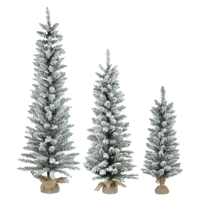 Christmas Tree Toppers Snow Flocked Pencil Christmas Tree With Jute Fabric Base