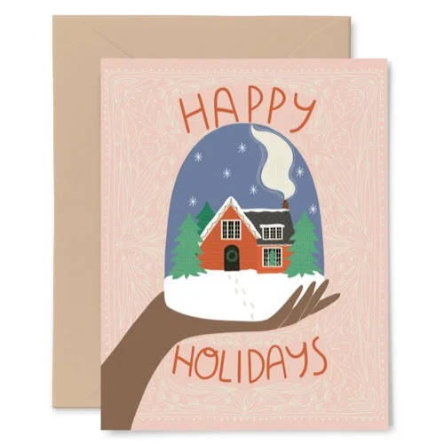 Christmas Candle Holders Snow Globe Holiday Card