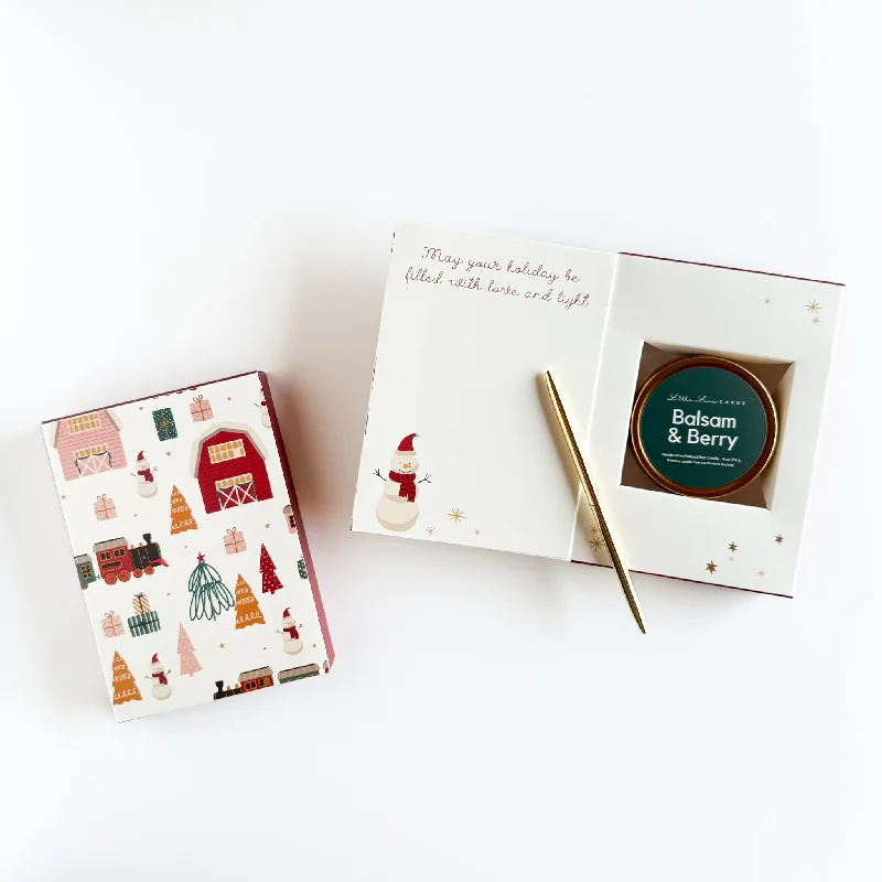 Christmas Midnight Mass Snowman Christmas Card with Balsam & Berry Candle Inside