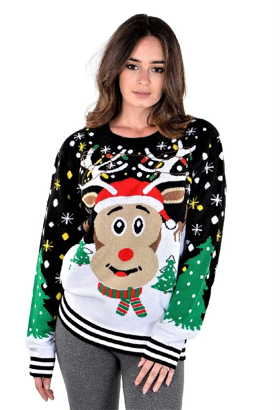 Christmas Chilly Nights SOCAL LOOK Ugly Christmas Sweater for Teens, Multicolor Long Sleeve Unisex Youth Cute Rudolph Holiday Xmas Pullover for Big Boys and Girls