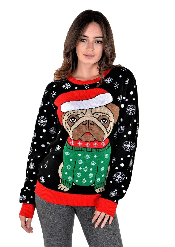 Christmas Centerpiece SOCAL LOOK Youth Ugly Christmas Sweater, Black Long Sleeve Unisex Teen Cute Pug Holiday Xmas Pullover for Big Boys and Girls