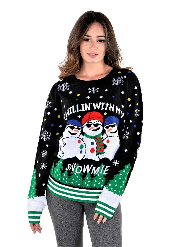 Christmas Lights SOCAL LOOK Youth Snowman Christmas Ugliest Sweater - Black Long Sleeve Cute Pullover Festive Style Funny Xmas Sweater for Big Kids
