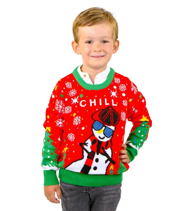 Christmas Holiday Countdown SOCAL LOOK Kids Ugly Christmas Sweater - Red Long Sleeve Unisex Children Festive Cute Chill Snowman Holiday Xmas Pullover for Boys & Girls