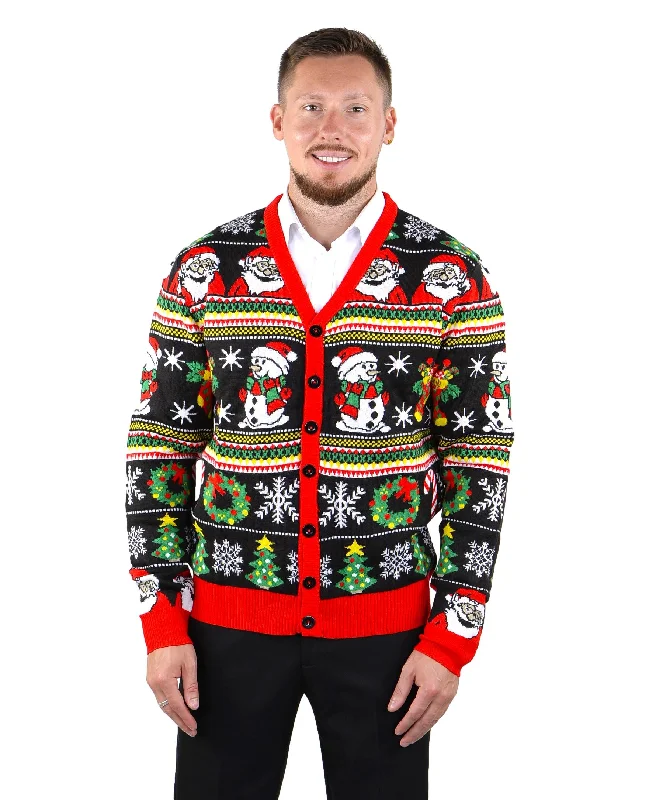 Christmas Church Service SOCAL LOOK Men Ugly Christmas Sweater Cardigan, Multicolor Long Sleeve Ugliest Xmas Jumper Festive Santa Holiday Pullover