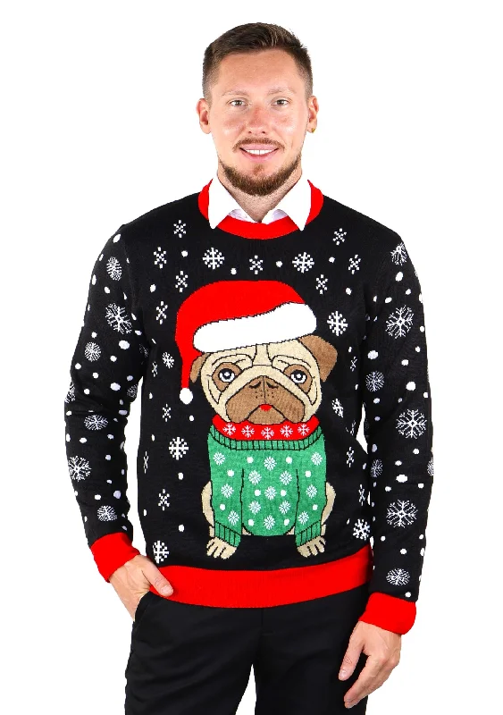 Christmas Fireplace Decor SOCAL LOOK Best Ugliest Christmas Sweater for Men - Multicolor Long Sleeve Xmas Pullover Cute Festive Pug Holiday Jumper