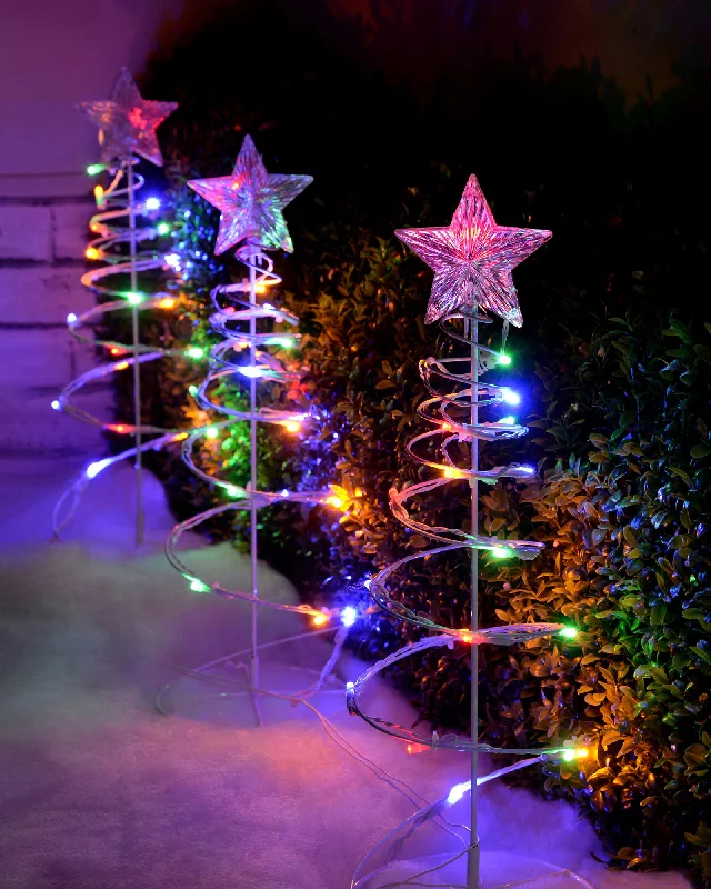 Christmas Hot Chocolate Set of 4 Spiral Trees Rope Light Silhouette, 55 cm