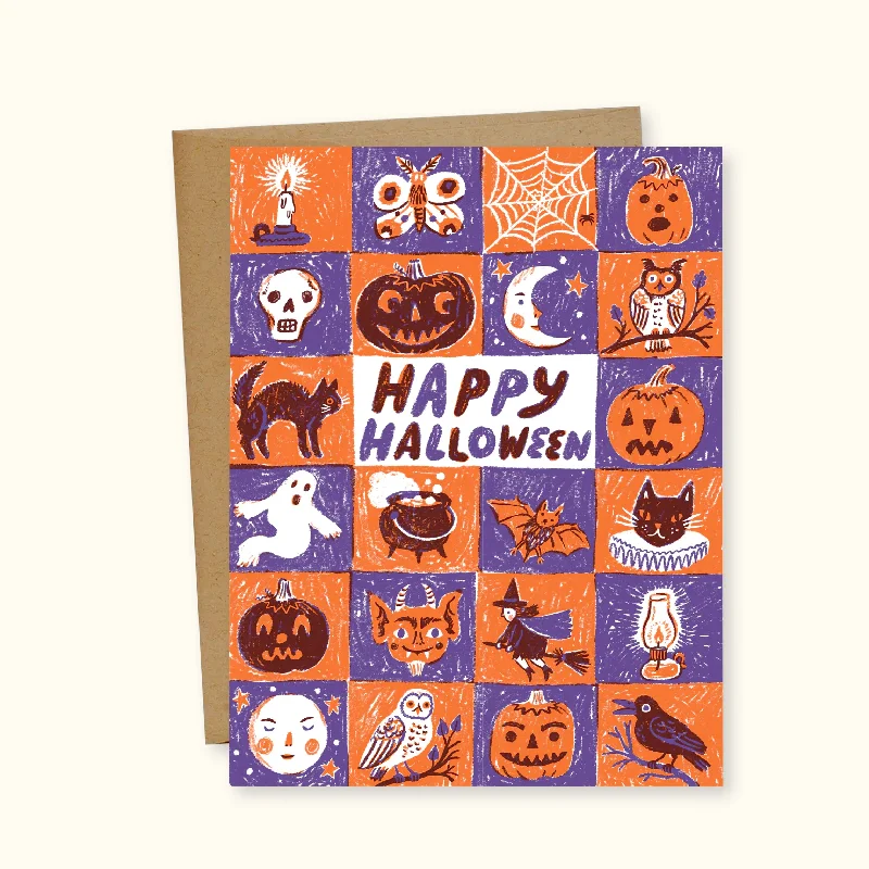 Christmas Table Setup Spooky Squares Halloween Greeting Card