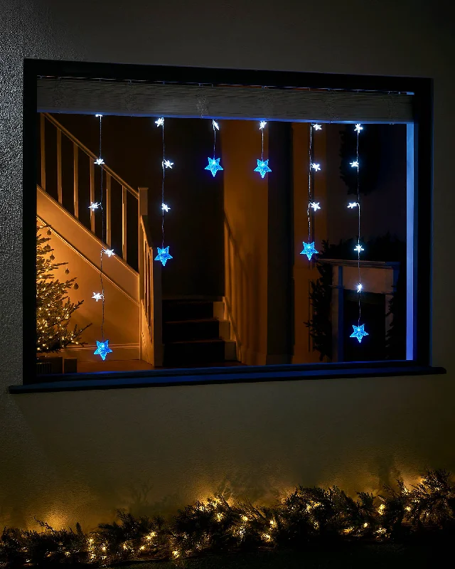 Christmas Lights Display Star Curtain Net Light, Blue/White, 1.2 m