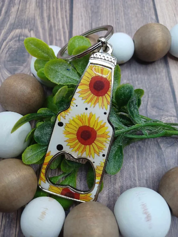Christmas Garland Lights Sunflower Patterned Bottle Opener Keychain w/ White Backround - Polka Dot Christmas Garland Lights Sunflower Patterned Bottle Opener Keychain w/ White Backround - Polka Dot