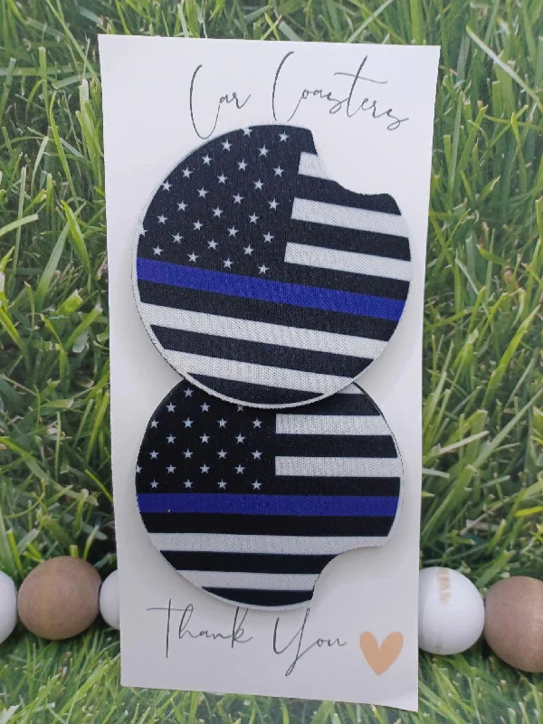 Christmas Fireplace Socks Thin Blue Line Car Coaster Set