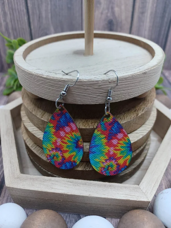 Christmas Jingle Bells Tie Dye Patterned Dainty Teardrop Earrings