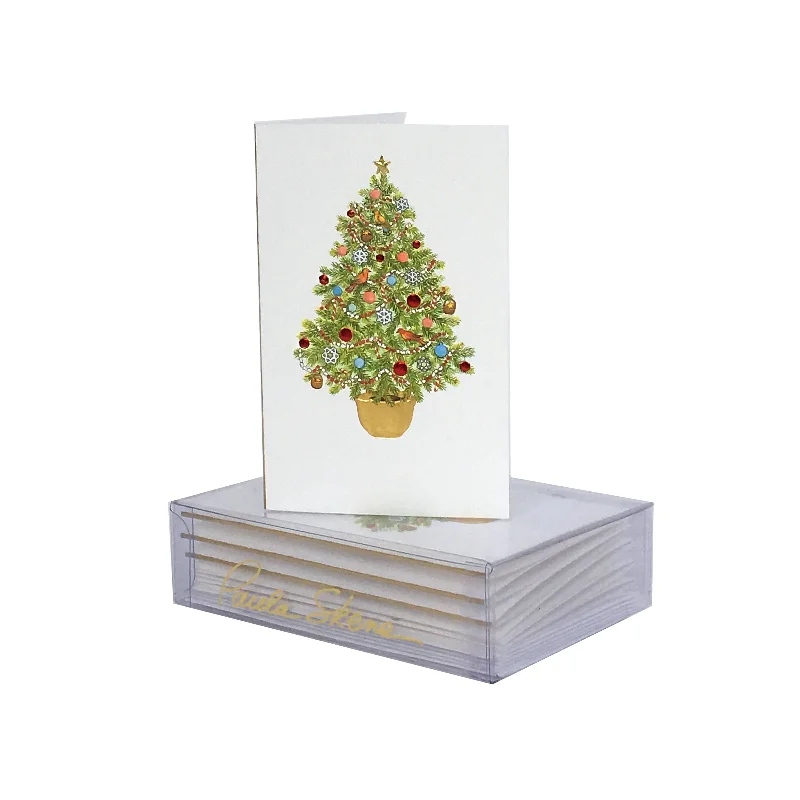 Cozy Christmas Holiday Tree in Pot Enclosure Cards, Set of 6
