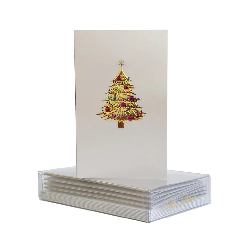 Christmas Movie Night Gold Tree with Ornaments Mini Note Cards, Set of 8
