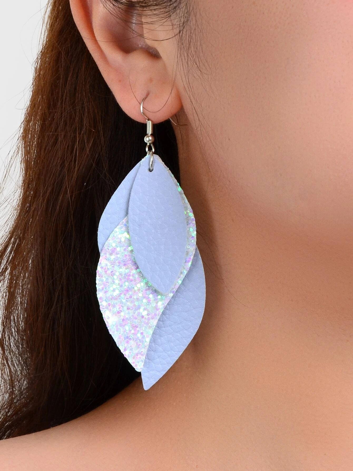 Christmas Baking Ideas Triple Layered Light Blue Leather Style Earrings w/ Glitter