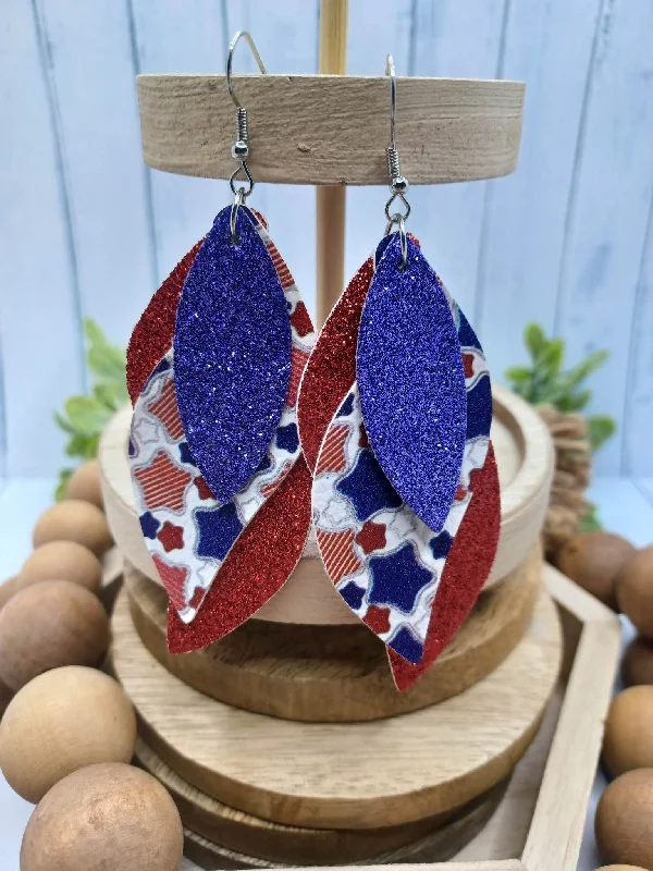Christmas Classic Music Triple Layered Red, White, & Blue Themed Earrings