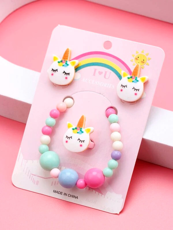 Christmas Beautiful Lights Unicorn Bracelet, Earrings, & Ring Set