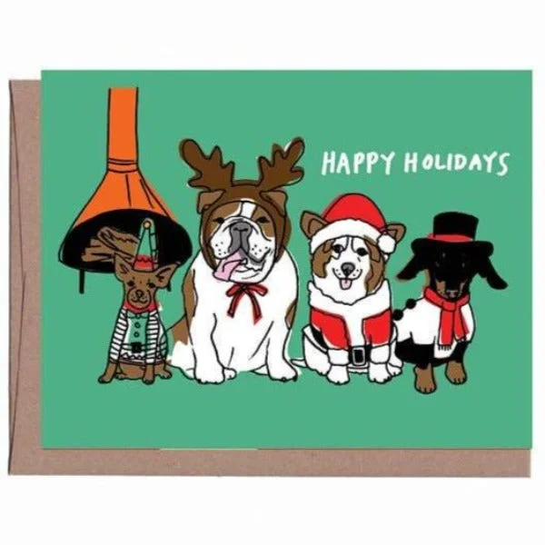 Christmas Santa Hat Vintage Dogs Holiday Card