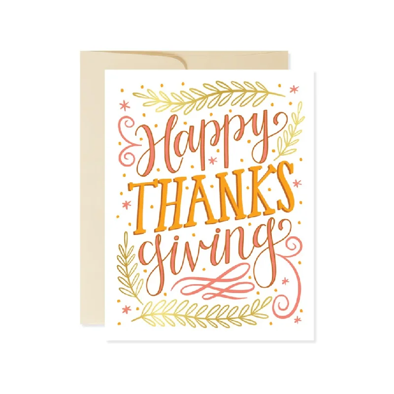 Christmas Garland Vintage Lettering Thanksgiving Card