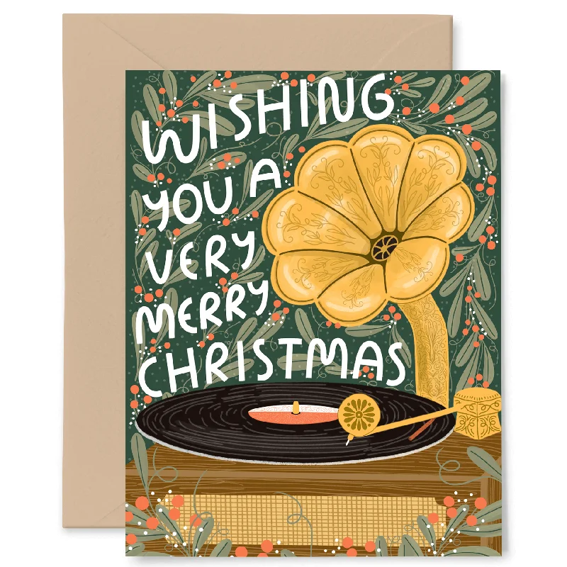 Christmas Starry Night Vintage Record Card