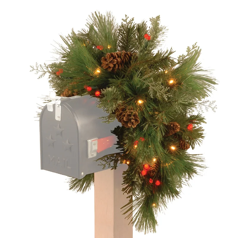 Christmas Magical Moments 36 in. Pre-Lit White Pine Mailbox Swag with Warm White LED Lights Christmas Magical Moments 36 in. Pre-Lit White Pine Mailbox Swag with Warm White LED Lights