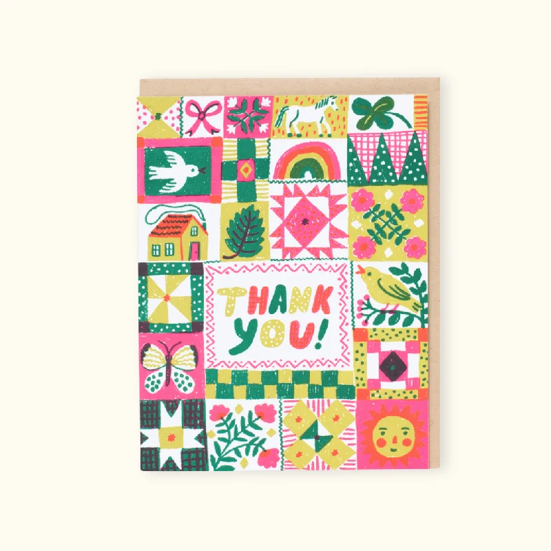 Christmas Handmade Gifts Folk Quilt Thank You Greeting Card