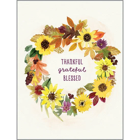 Christmas Gifting Season {with scripture} 3 pack Thanksgiving card - Sunflower Wreath