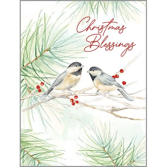 Christmas Holiday Stories {with scripture} Christmas card - Chickadees/Pine