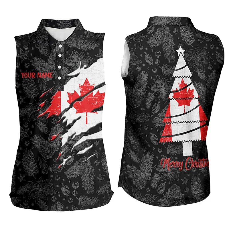 Canadian Flag Christmas Womens Sleeveless Polo Shirt Custom Patriotic Golf Shirts For Women Golf Gift LDT0754 Canadian Flag Christmas Womens Sleeveless Polo Shirt Custom Patriotic Golf Shirts For Women Golf Gift LDT0754