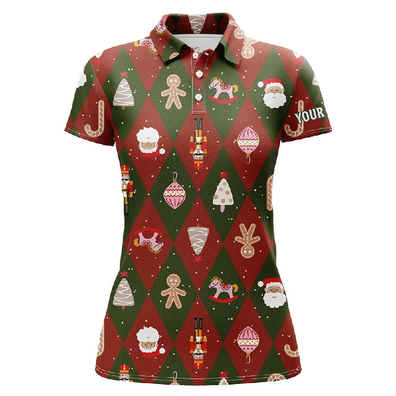 Festive Christmas Icons Golf Polo Shirts Red Green Argyle Golf Shirts For Women Golf Gifts LDT0663 Festive Christmas Icons Golf Polo Shirts Red Green Argyle Golf Shirts For Women Golf Gifts LDT0663