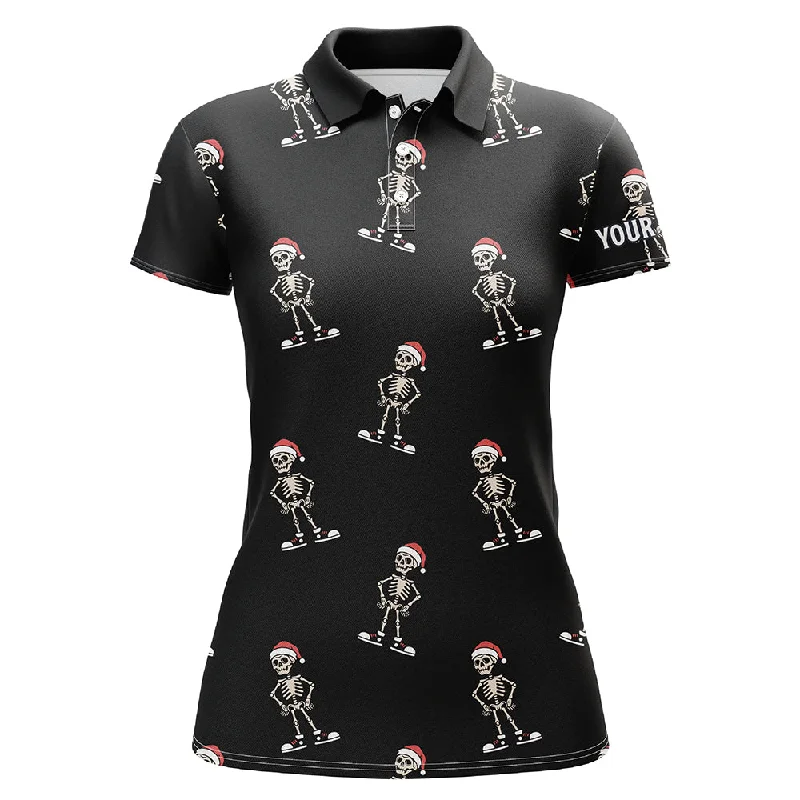 Cartoon Skeleton With Santa Hat Christmas Golf Polo Shirts Black Skull Golf Shirts For Women LDT0664 Cartoon Skeleton With Santa Hat Christmas Golf Polo Shirts Black Skull Golf Shirts For Women LDT0664