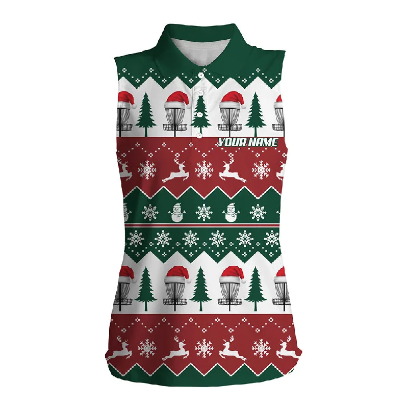 Disc Golf Santa Christmas Tree Snow Sleeveless Polo Shirt Custom Christmas Disc Golf Gifts For Women LDT0671 Disc Golf Santa Christmas Tree Snow Sleeveless Polo Shirt Custom Christmas Disc Golf Gifts For Women LDT0671