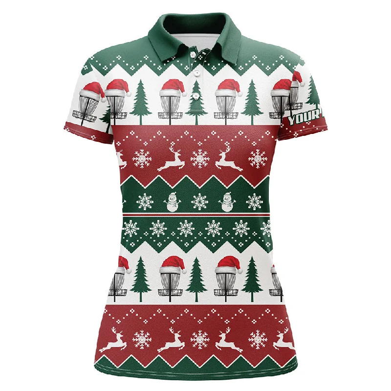 Disc Golf Santa Christmas Tree Snow Polo Shirt Custom Christmas Disc Golf Gifts For Women LDT0671 Disc Golf Santa Christmas Tree Snow Polo Shirt Custom Christmas Disc Golf Gifts For Women LDT0671